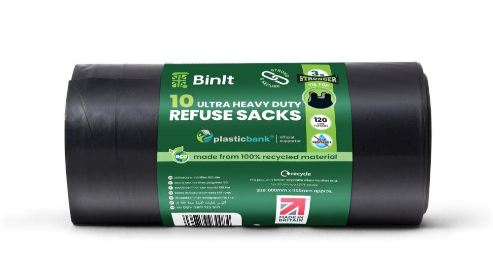 Ultra heavy duty refuse sack with closure option: tie top