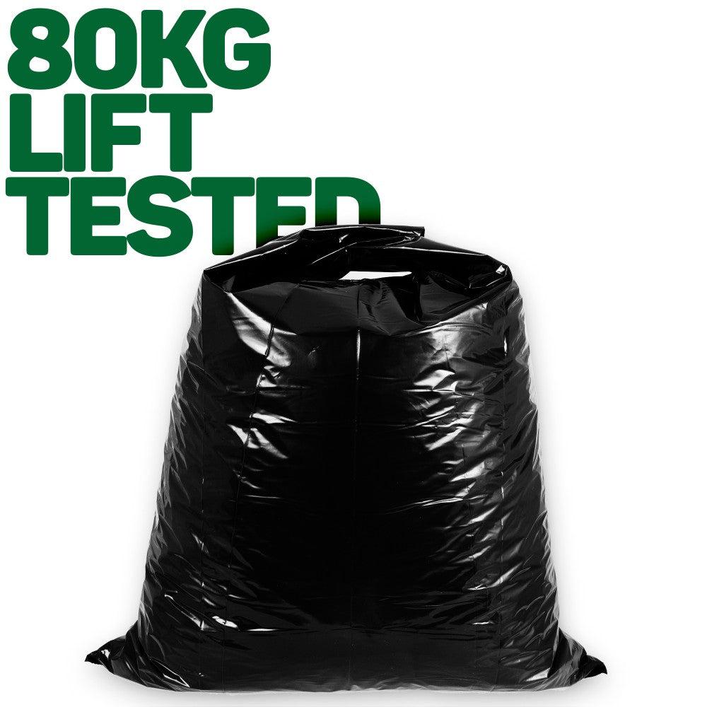 Close-up showing ultra heavy duty refuse sack supporting 80kg lift, tested to withstand drops of 23kg