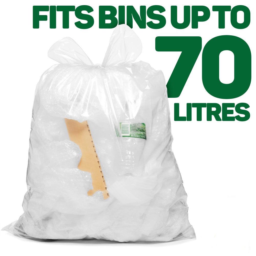 Clear refuse sacks, 70-litre capacity, leak and tear-resistant, clear bin bag